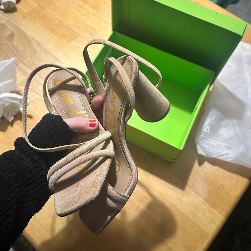 Sam Edelman Kia Strappy Brown Suede Block Heel Sandals - Picture 13 of 15